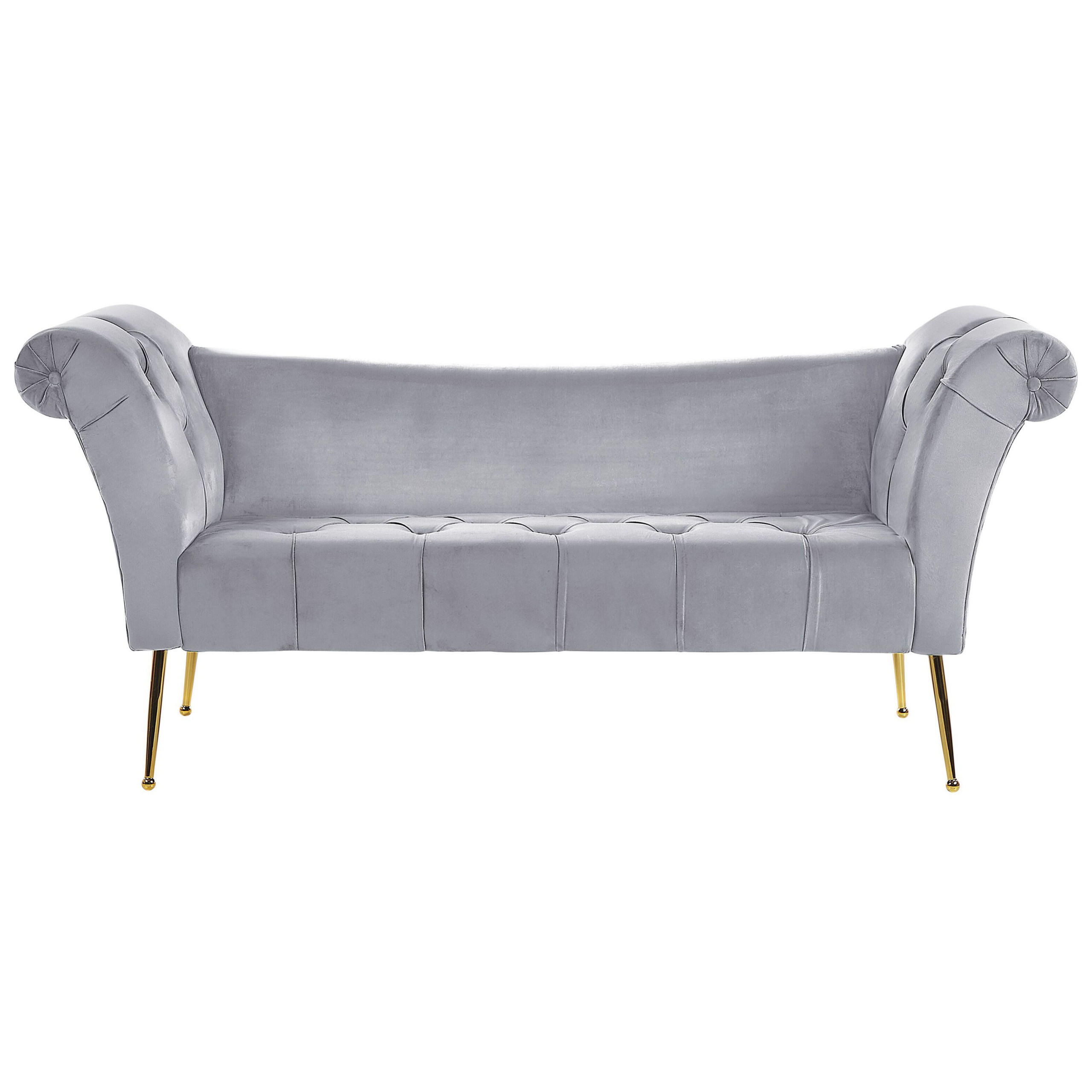 CHAISELONGUE Samtstoffhellgrau/gold Nantilly - Goldfarben/Grau, Textil (175/76/70cm) - Beliani