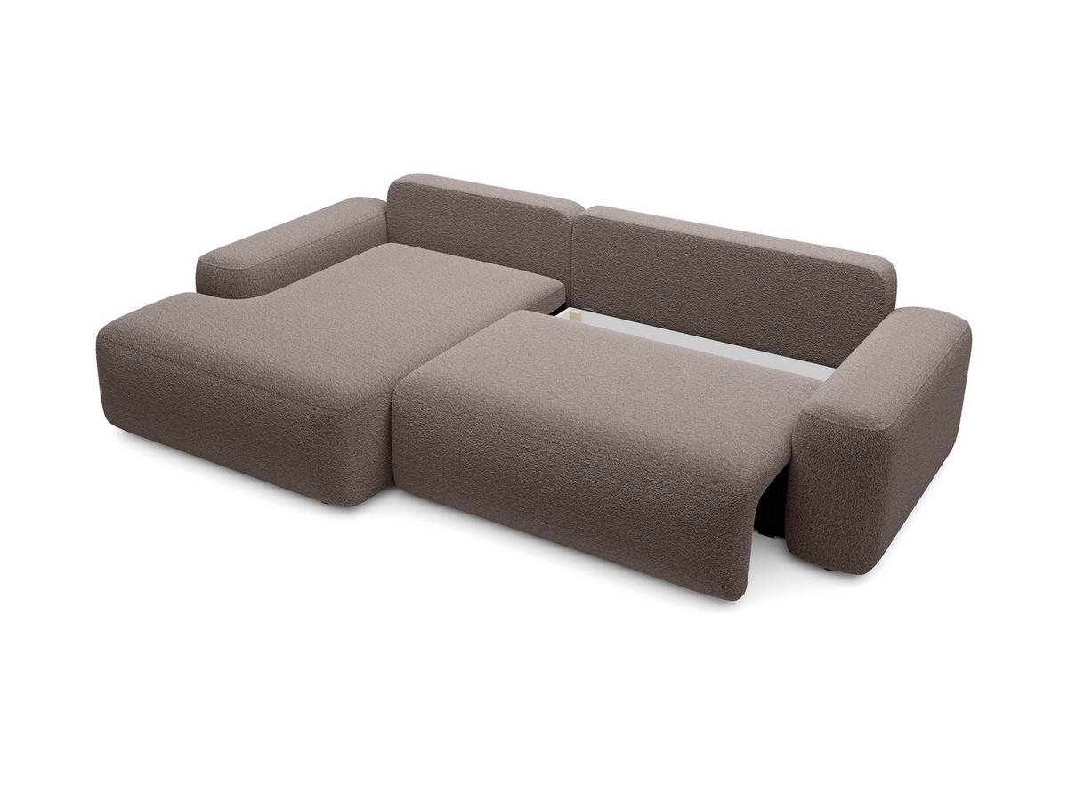 ECKSOFA RUOTA Braun Boucle-Stoff mit Schlaffunktion - Braun, Holz (264/162cm) - MASSENO