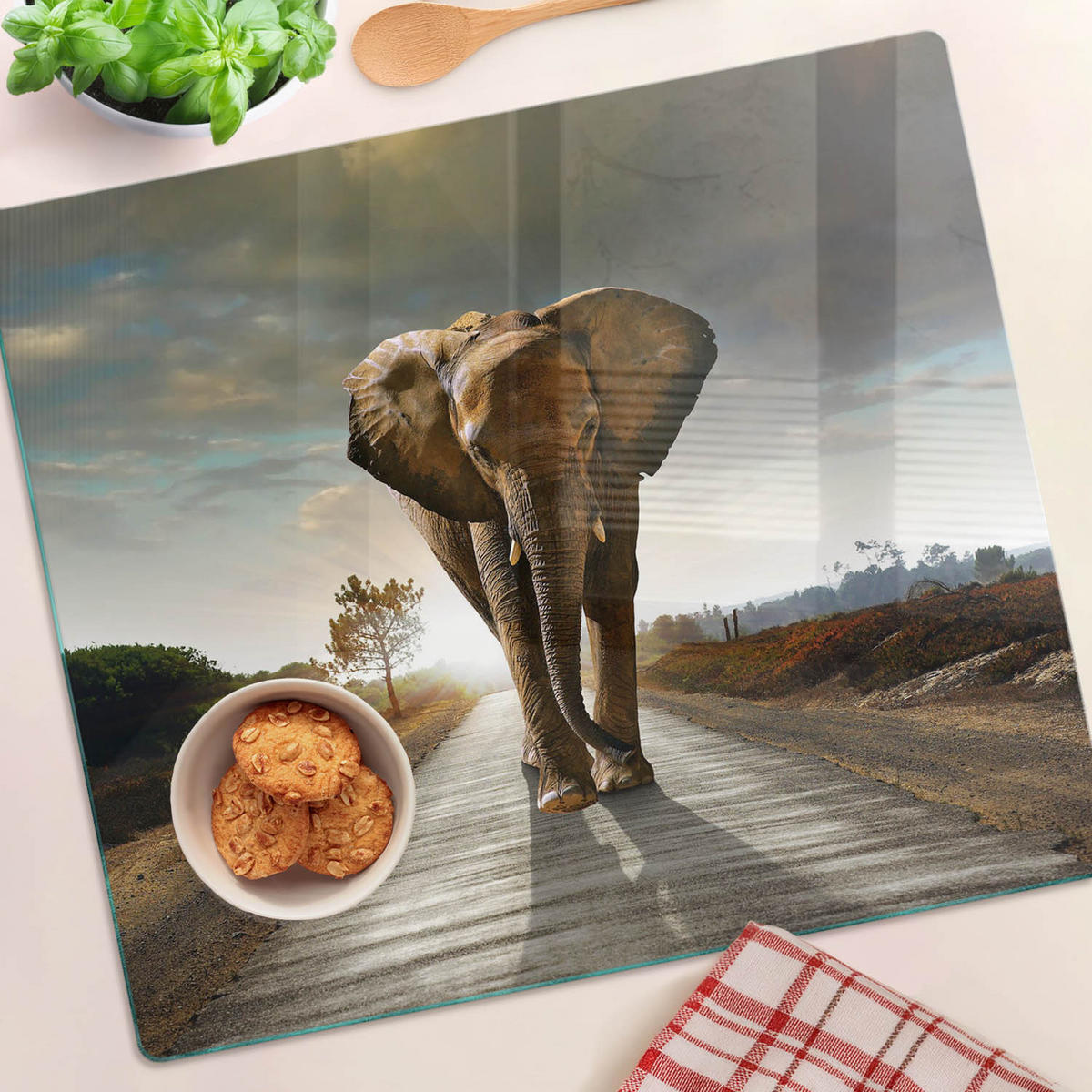 GLASPLATTE 60x52 cm Elefant - Braun, Glas (60/0.4/52cm) - TULUP