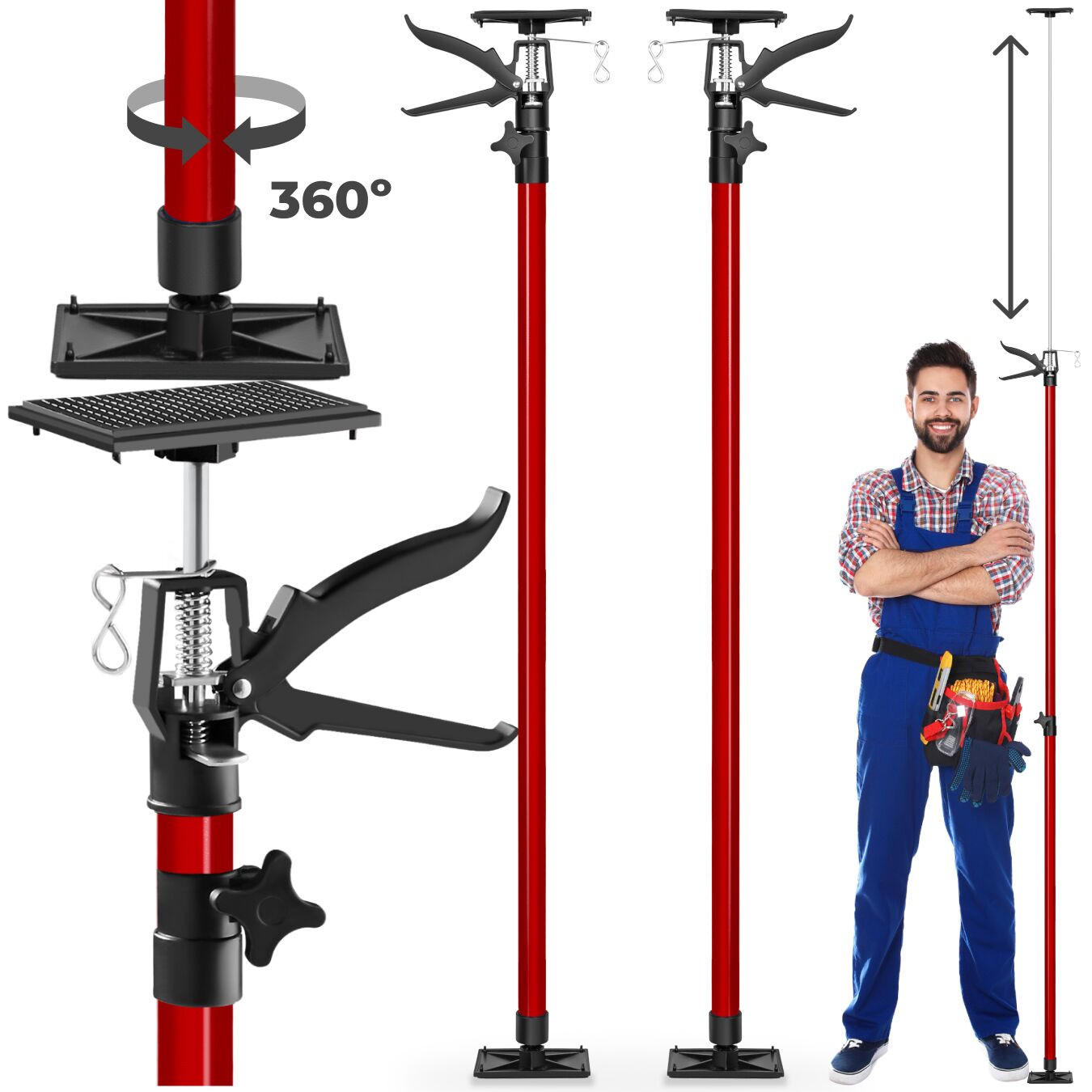 TELESKOPSTÜTZEN 2er Set, mit Schnellspannsystem, rot - Rot, Textil - tectake