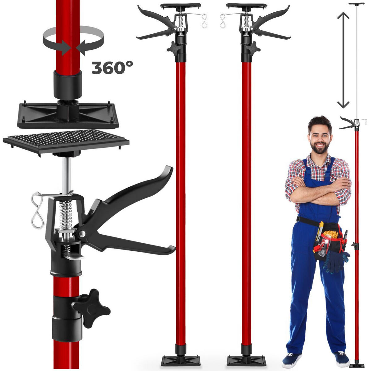 TELESKOPSTÜTZEN 2er Set, mit Schnellspannsystem, rot - Rot, Textil - tectake