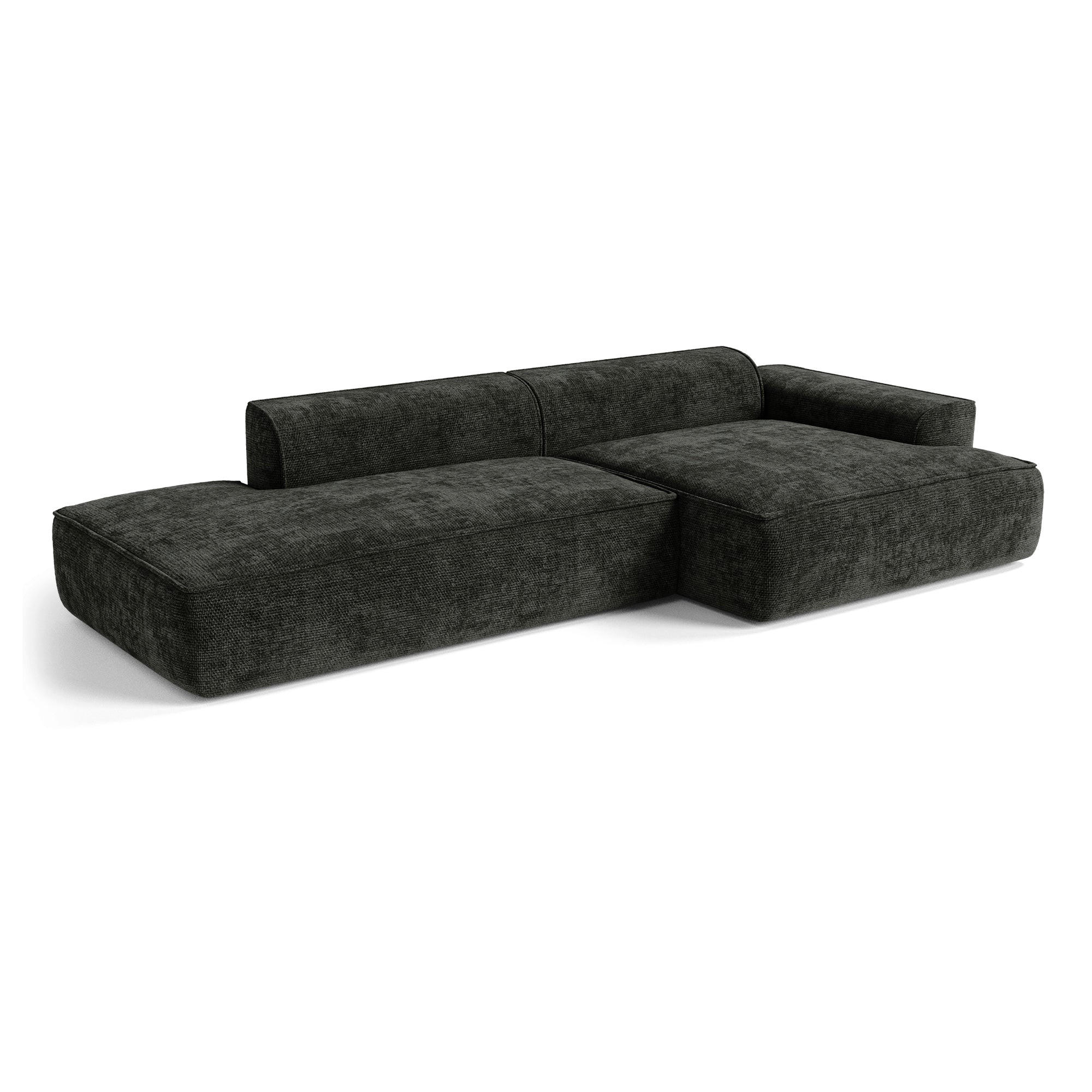 ECKSOFA rechtwinklig HANA Strickvelours Dunkles Anthrazit 300cm - Dunkelgrau/Anthrazit, Textil (300/155cm) - Premium Interiors