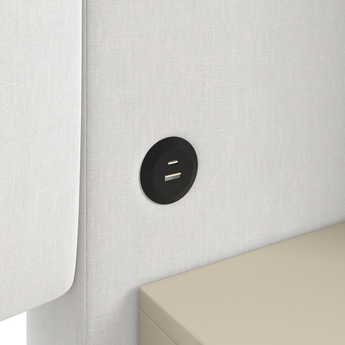 POLSTERBETT aus Leinen und MDF 180x200 cm Beige mit hydraulischem Bettkasten und LED-Nachttischen - Beige, Textil (180/200cm) - Modfu