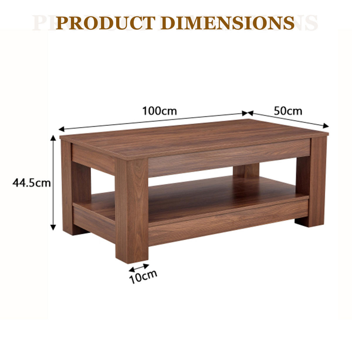 COUCHTISCH aus MDF in Walnuss 100x50x44.5 cm mit 2 Ebenen Stauraum - Walnussfarben, Holzwerkstoff (100/50/44.5cm) - Modfu