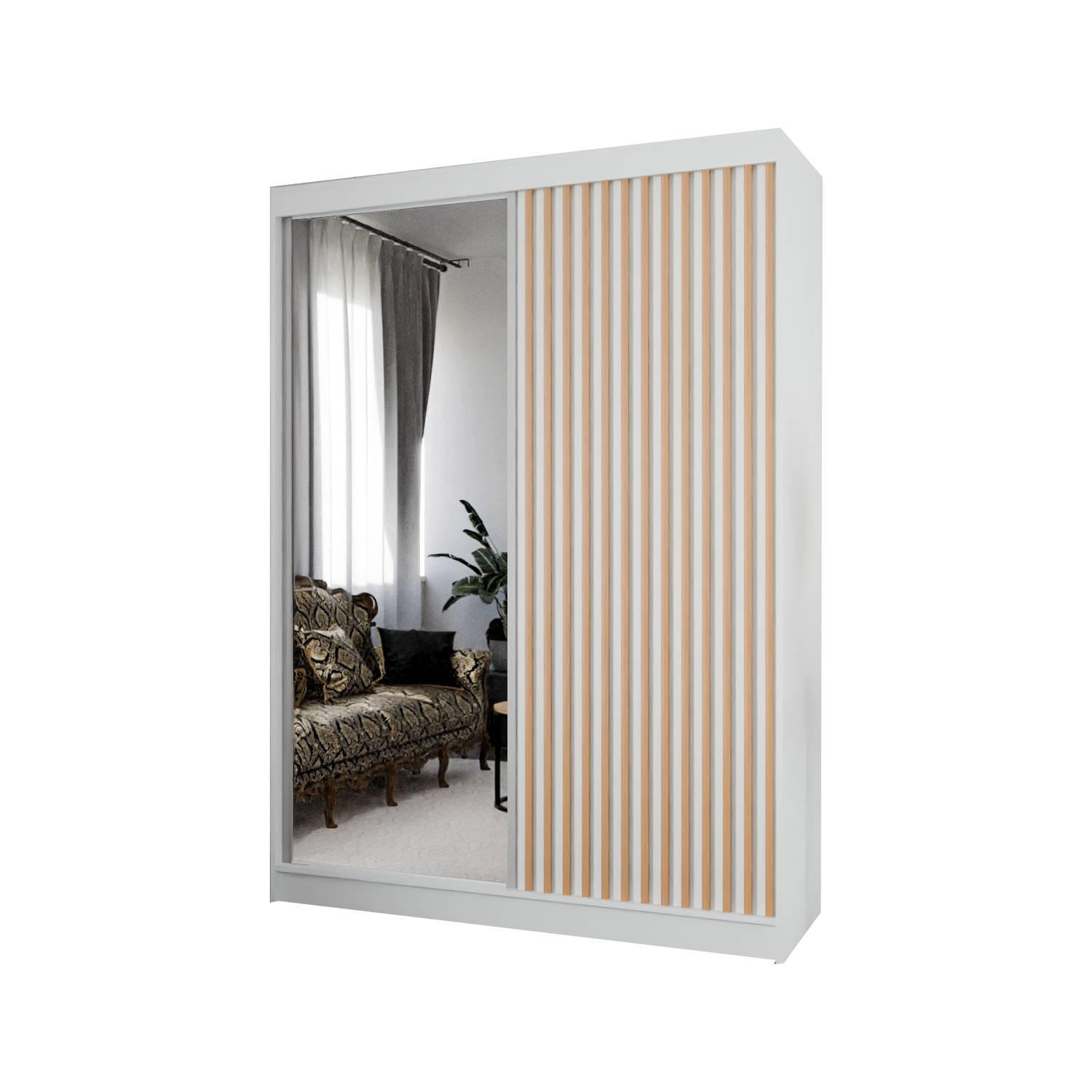 Meblini Schiebetürenschrank Weiß, Eiche Wotan 150x215x61 cm