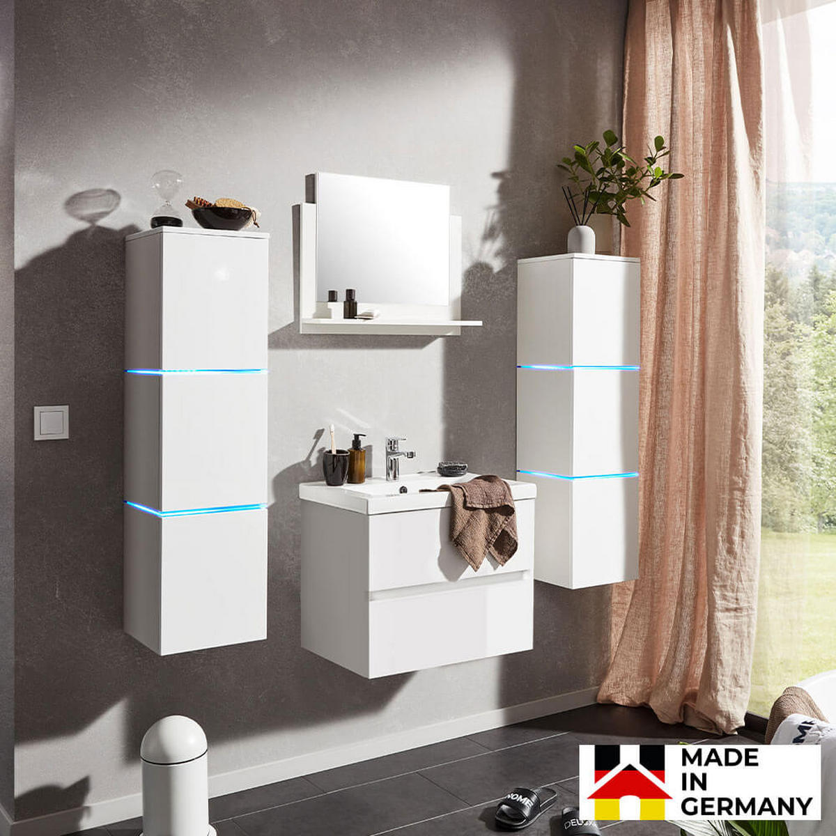 BADMÖBELSET WANGEROOGE DELUXE XL - Weiß, XL - Weiß, Holz/Keramik (110/30/30cm) - Home Deluxe