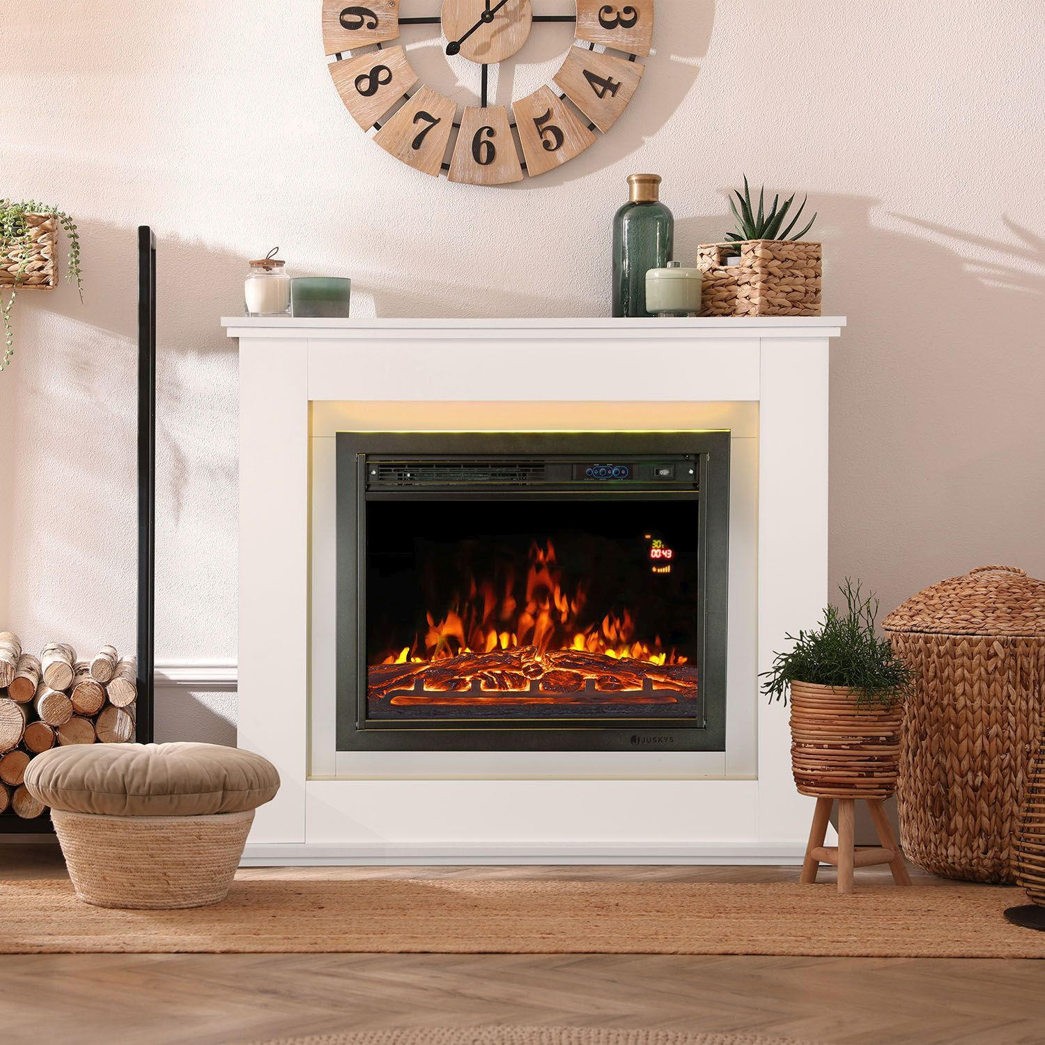 ELEKTROKAMIN 2000W rechteckig weiß mit Flammeneffekt - Weiß, Holz (100/82/28cm) - Juskys