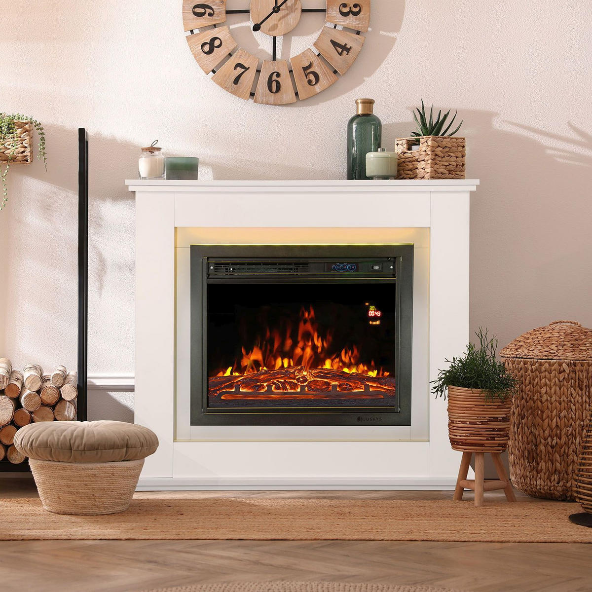 ELEKTROKAMIN 2000W rechteckig weiß mit Flammeneffekt - Weiß, Holz (100/82/28cm) - Juskys