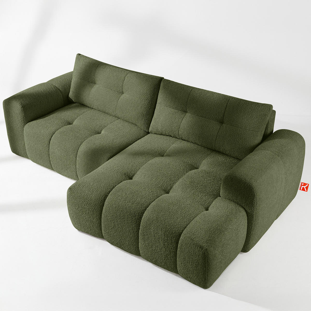 ECKSOFA RECHTS RAVIA, Bouclé, Olivgrün - Olivgrün, Holz/Textil (256/104cm) - KONSIMO®