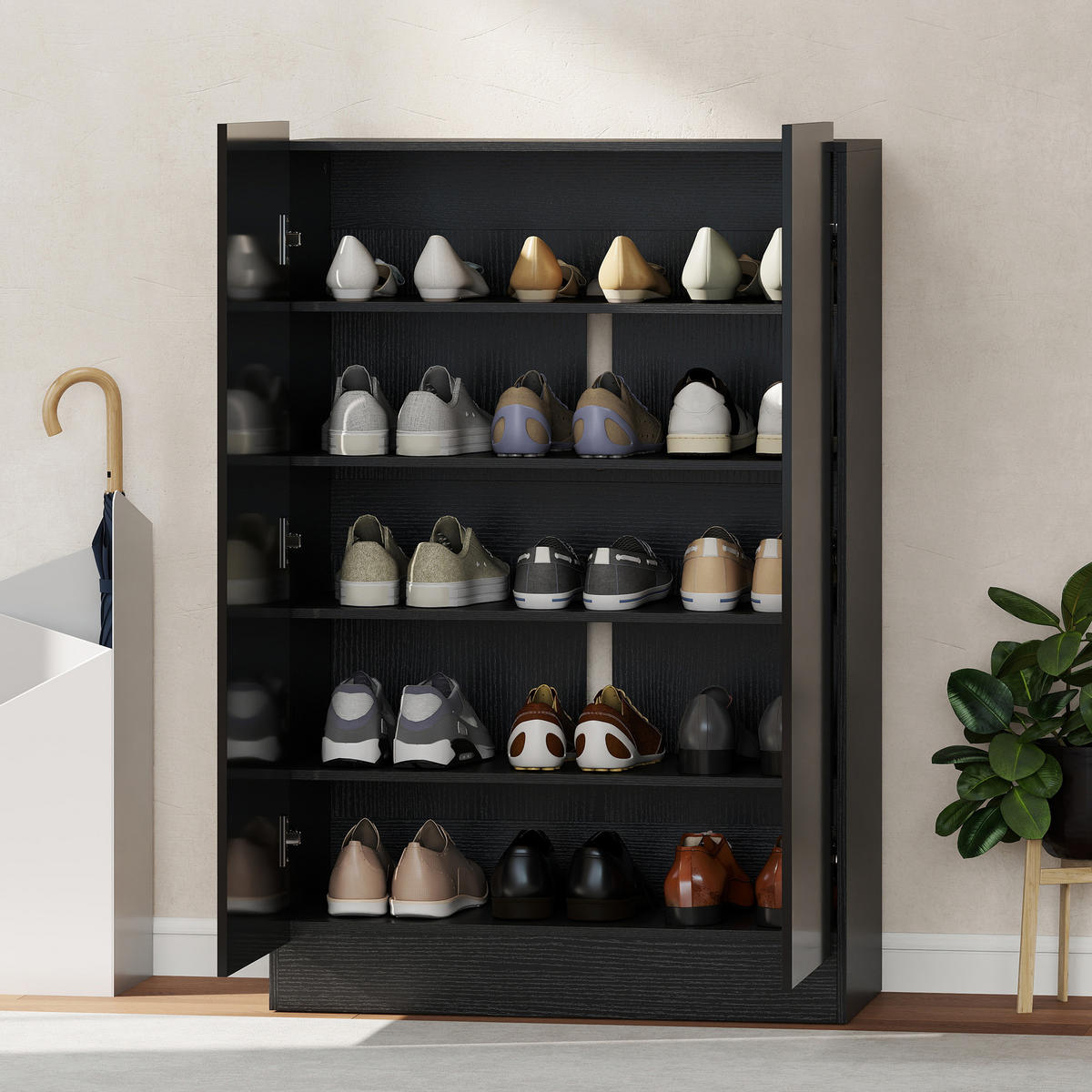 SCHUHSCHRANK Schwarz 72/34,5/103 cm - Schwarz, Holzwerkstoff (34.5/103/72cm) - PANGIVO
