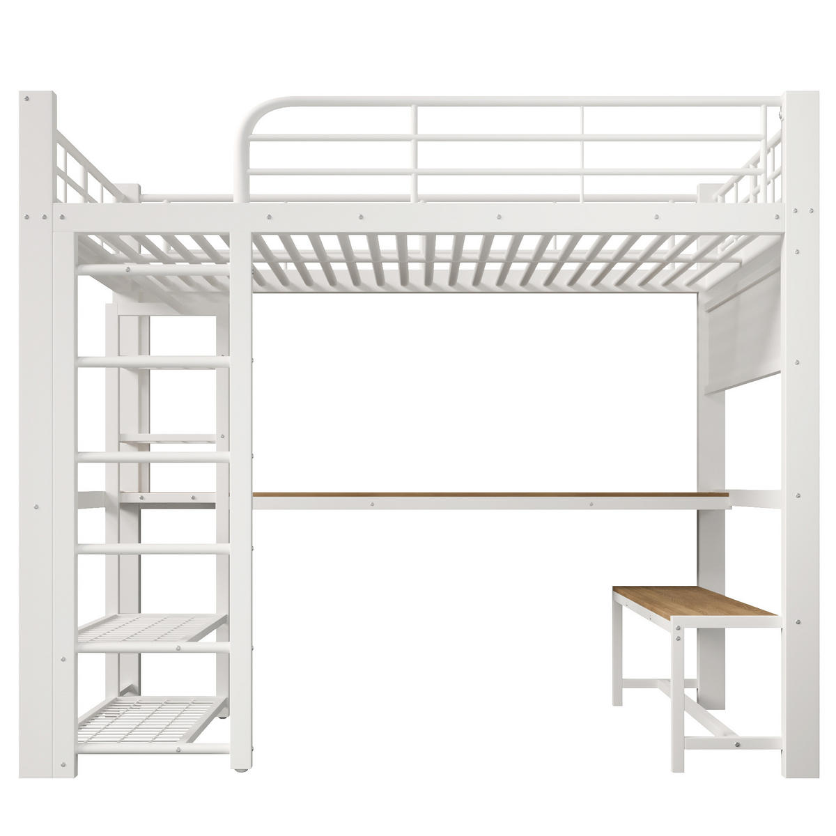 HOCHBETT 140/200 cm in Weiß, aus Metall, mit LED, Schreibtisch, Stauraum - Weiß, Holzwerkstoff/Metall (140/200cm) - WISHDOR