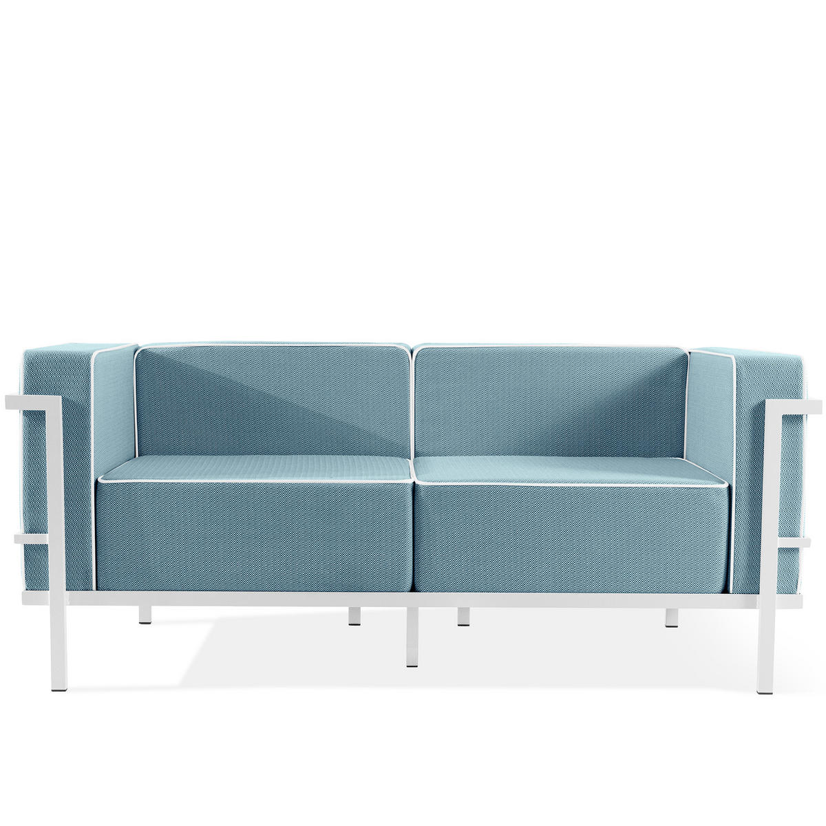 GARTENLOUNGE-SET TRIGLO 4-tlg., 1x Tisch, 2x Sessel, 1x Sofa 2-Sitzer, Modern, Weiß - Blau/Weiß, Glas/Textil - KONSIMO®