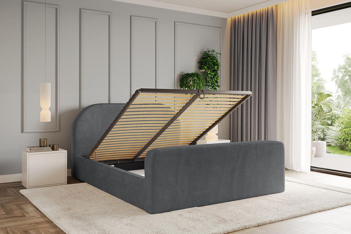 POLSTERBETT mit Bettkasten, Fußteil und Lattenrost, Boxbett mit Matratze H3/H4 - TIVON-Z 180x200 Dunkelgrau - Anthrazit, Holzwerkstoff/Textil (180/200cm) - ALTDECOR