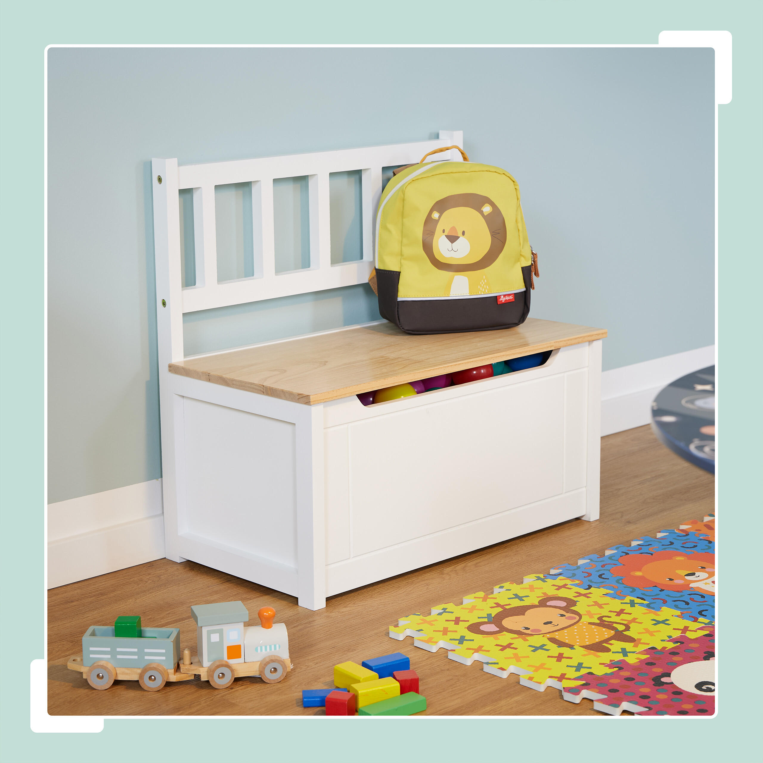 KINDERBANK - Multicolor, Holz/Holzwerkstoff (57/55/31cm) - Relaxdays