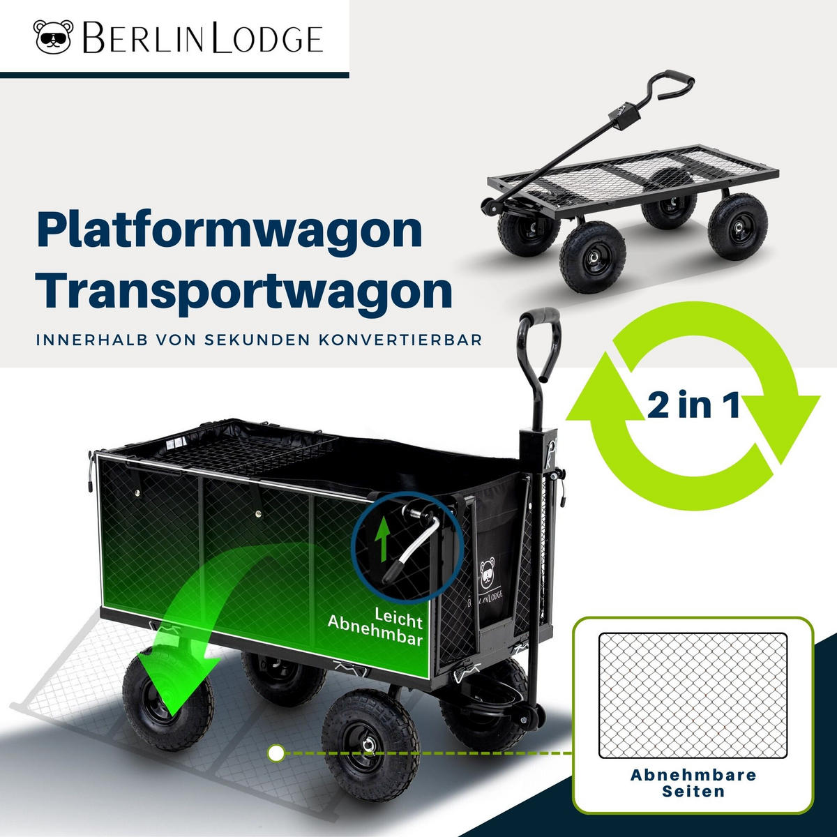 BOLLERWAGEN All Black 205L 96x53x105cm Traglast 550kg Schwarz - Schwarz, Metall (53/96/105cm) - BERLINLODGE