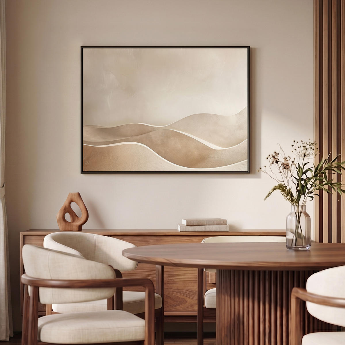 LEINWAND Bilder mit Rahmen - Beige - Natur - Abstrakt - Modern - 100x70 - Beige, Textil (100/70cm) - MuchoWow