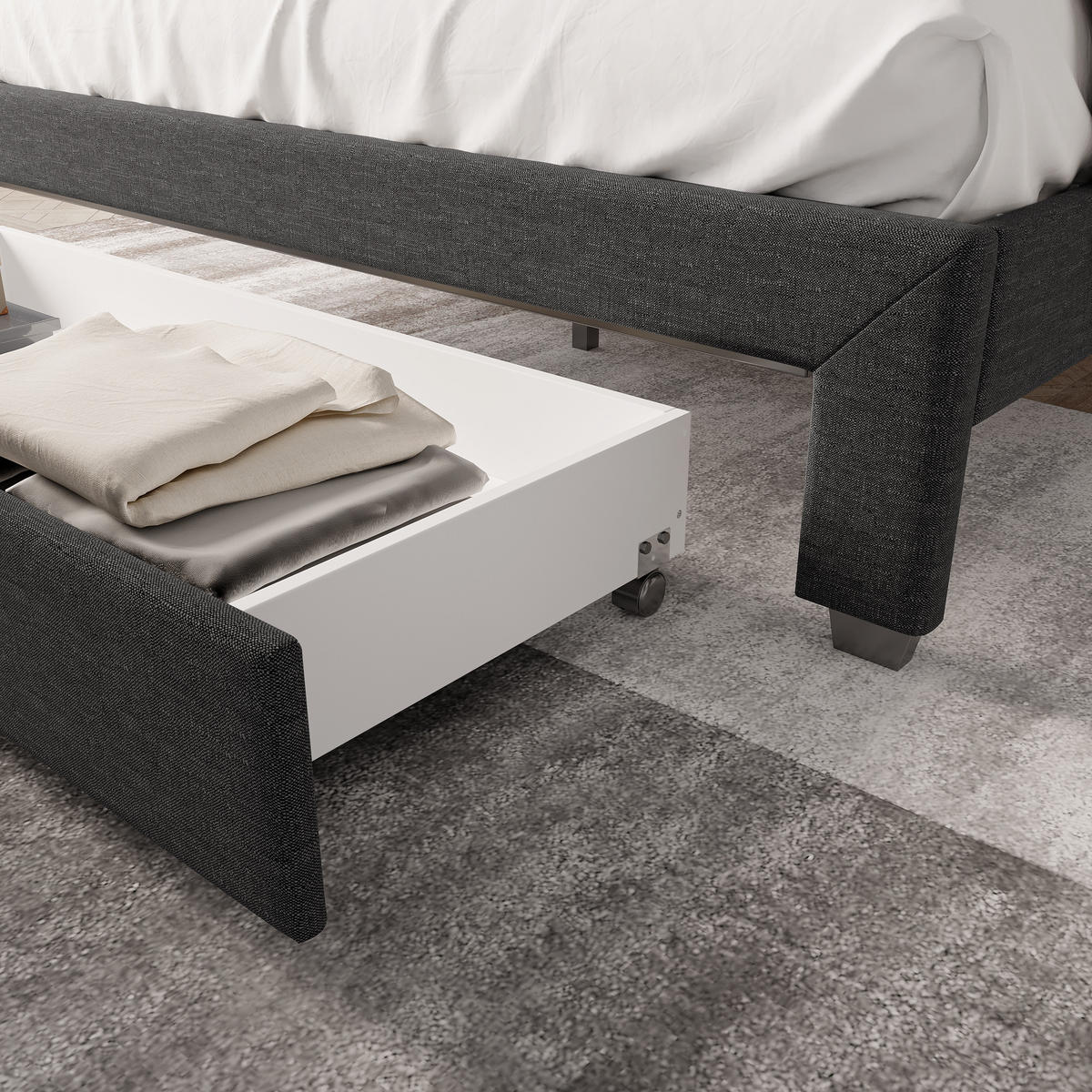 POLSTERBETT 180x200 cm LED 2 USB Stauraum Lattenrost grau - Grau, Holz (180/200cm) - LEBENLANG