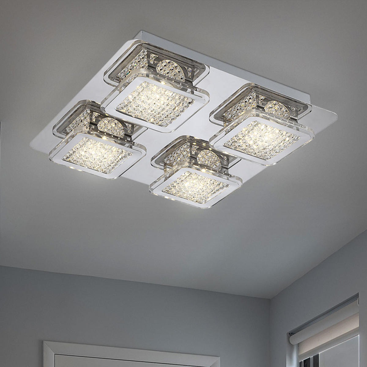 LED DECKENLEUCHTE SCHELLI Silber Kristalloptik - Silberfarben, Metall (29/29/6.5cm) - Globo Lighting