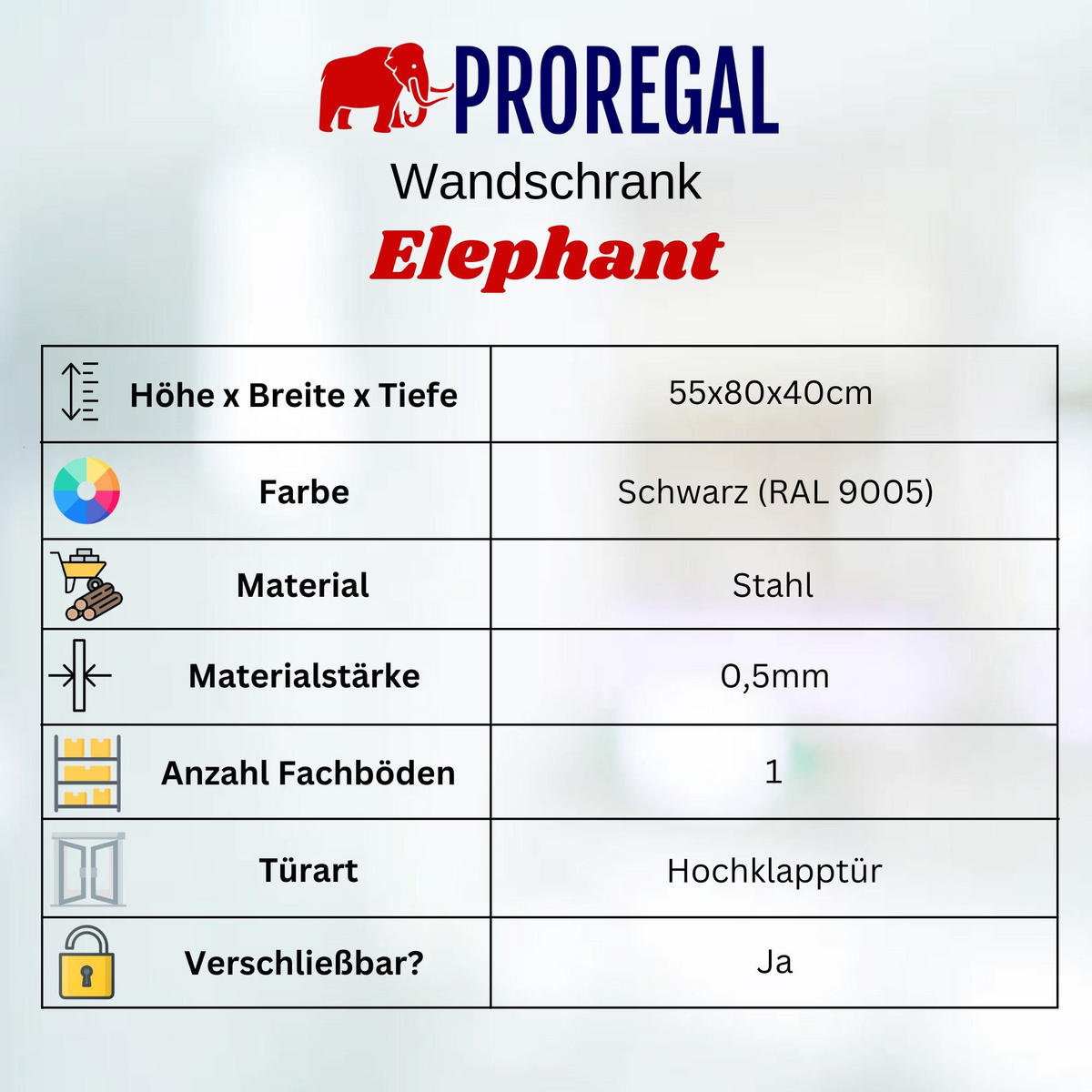 WERKZEUGSCHRANK Elephant 2er Set Stahl Wandschrank 55x80x40cm Schwarz - Schwarz, Metall (160/55/40cm) - PROREGAL