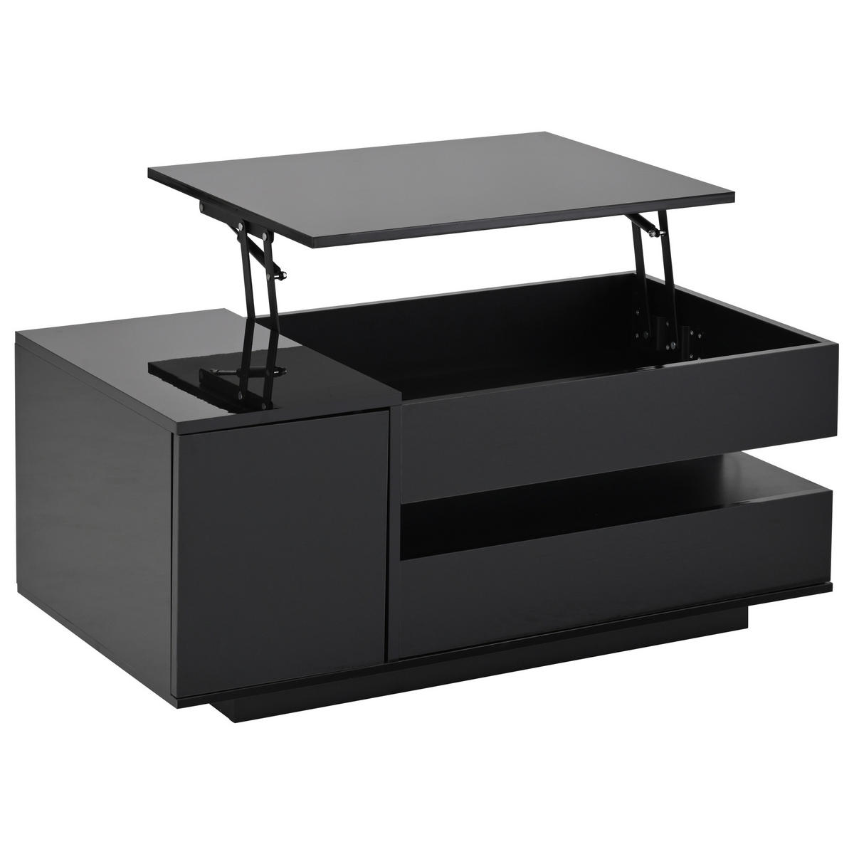 COUCHTISCH DE-195 Schwarz mit Hebefunktion und LED - Schwarz, Holzwerkstoff (50/95/40cm) - ComfortXL