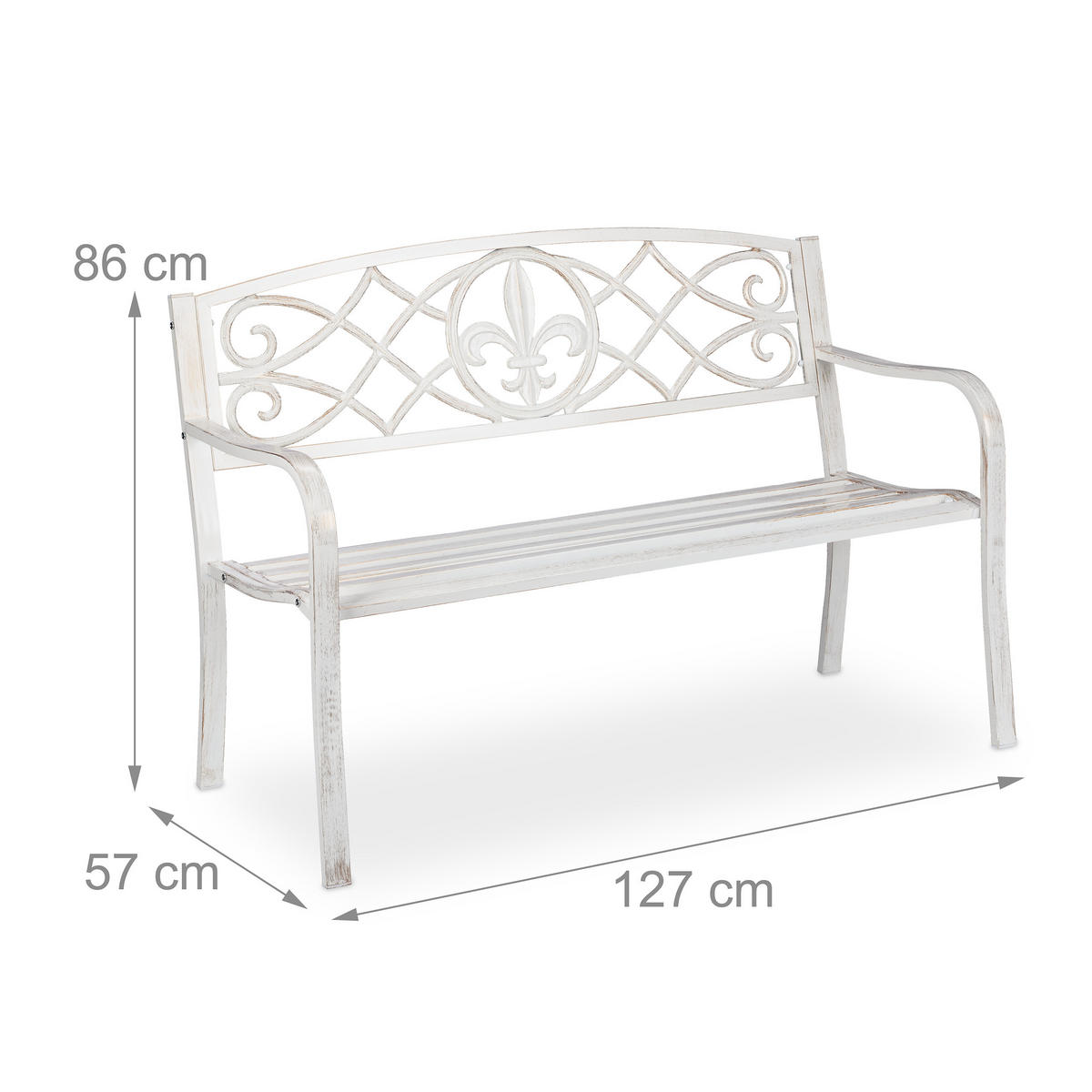 GARTENBANK - Weiß, Metall (127/86/57cm) - Relaxdays