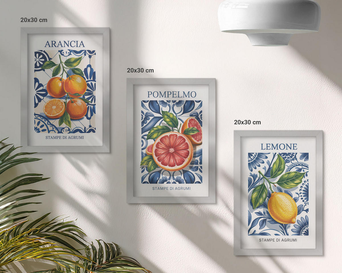 BILDER SET 3er Set - 20x30 cm Silberner Rahmen - Italienische Zitrus-Modeplakate - Silberfarben, Kunststoff (20/30cm) - TULUP