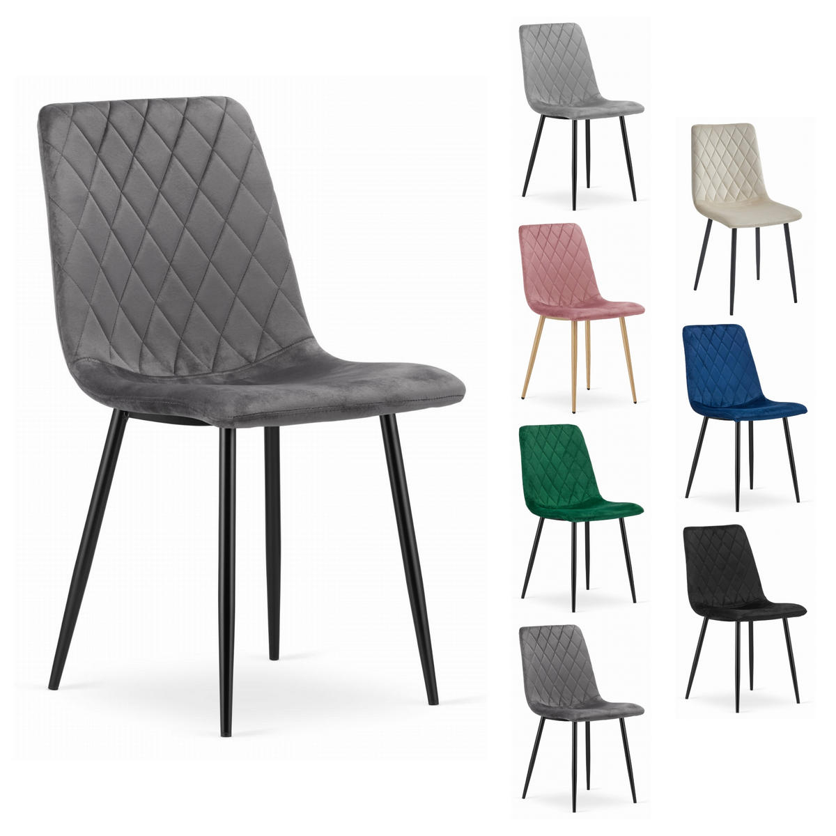 STUHL SCANNO 6-er Set, Grau, mit Samtstoff gepolstert - Anthrazit, Textil/Metall (45/89/53cm) - Komodee