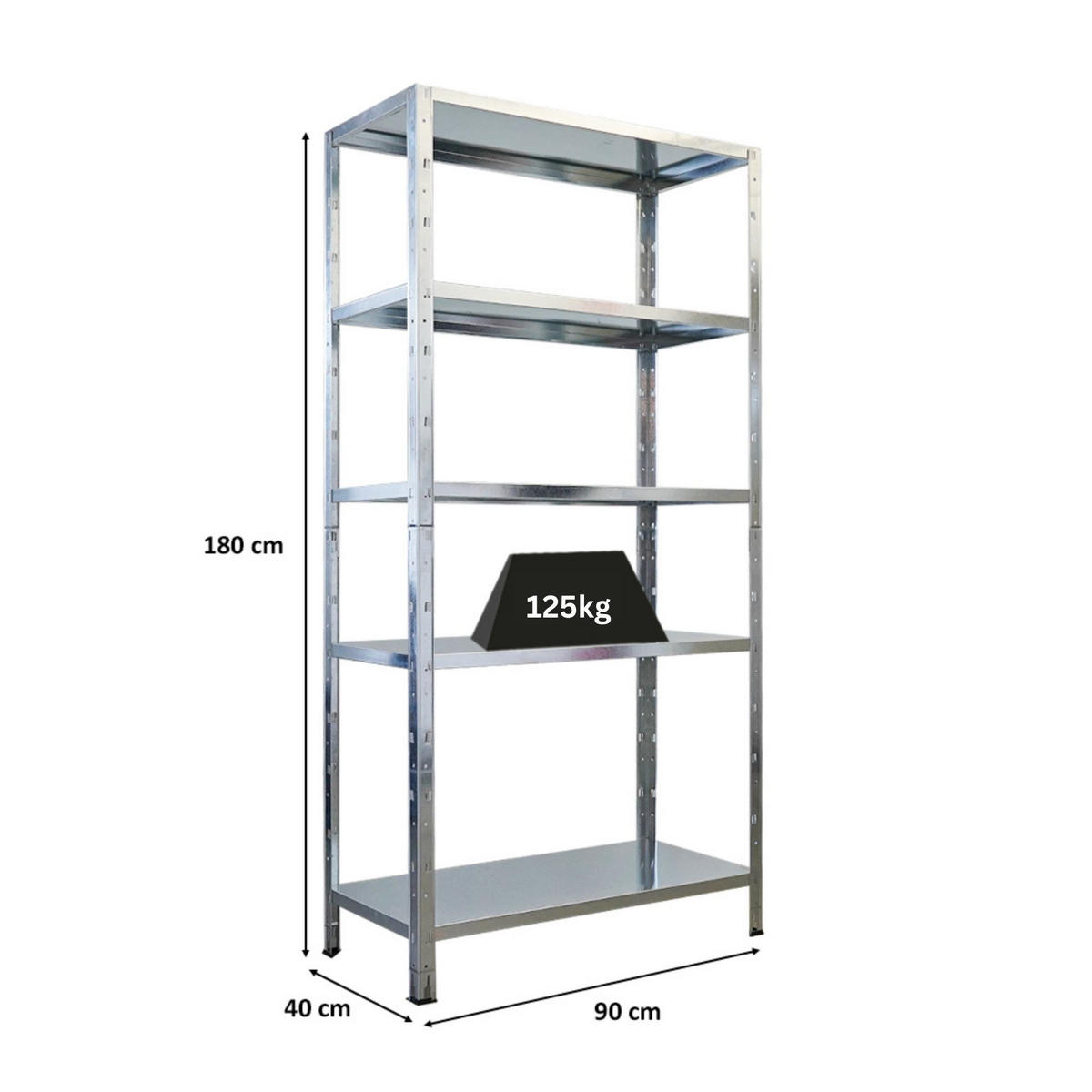 SCHWERLASTREGAL Ares 180x90x40cm 5 Stahlplatten-Ebenen Fachlast 125 kg Verzinkt - Silberfarben, Metall (90/180/40cm) - PROREGAL