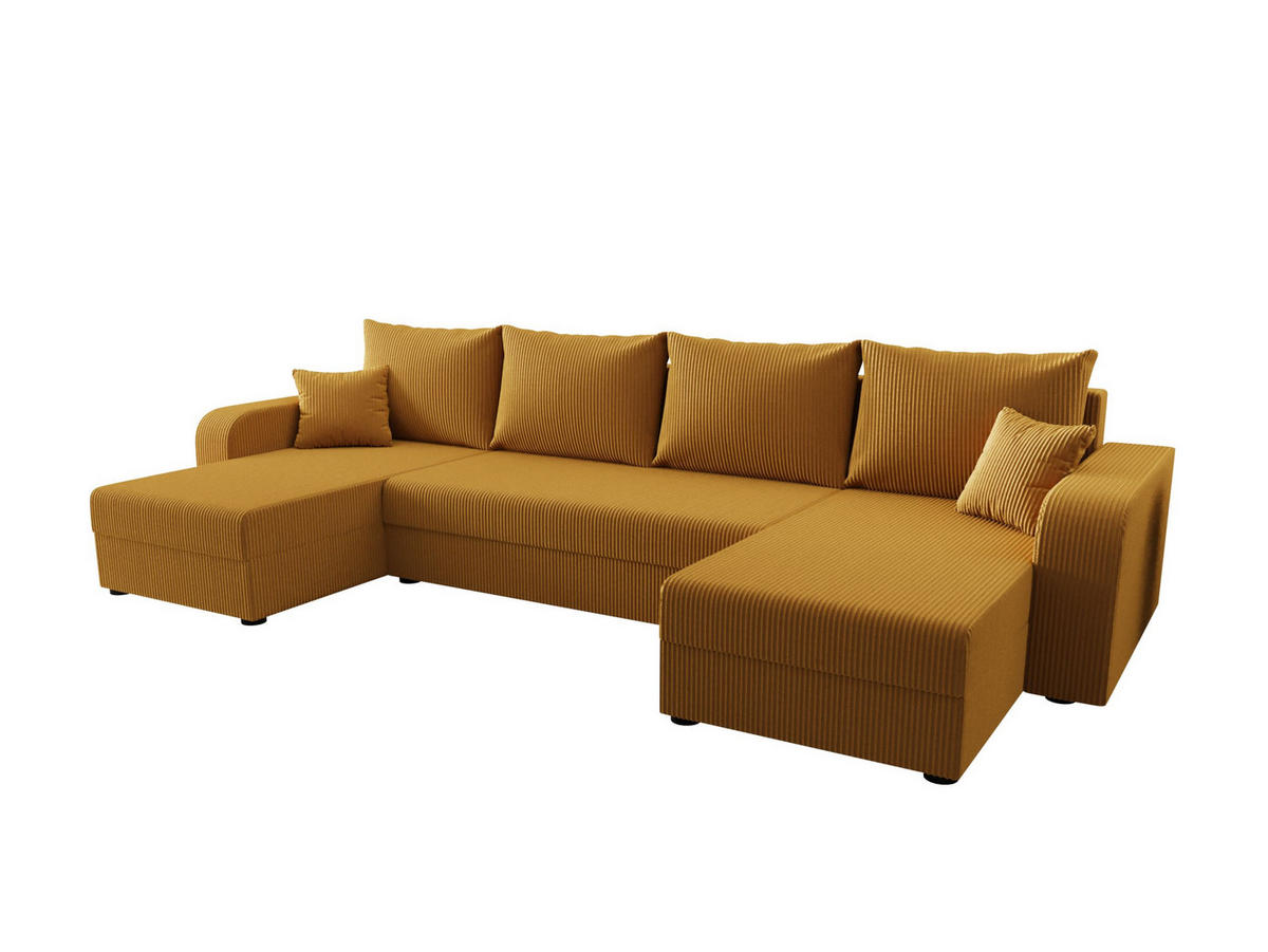 WOHNLANDSCHAFT HEWLET U BIS Zoom 9 mit Schlaffunktion - Currygelb, Textil (305/90/140cm) - Bedante