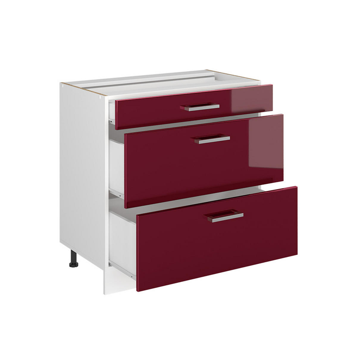 KÜCHENUNTERSCHRANK R-Line, Rot Hochglanz/Weiß, 80 cm mit 3 Schubladen Arbeitsplatte Goldkraft Eiche - Rot/Weiß, Holzwerkstoff (80/81.6/60cm) - Vicco