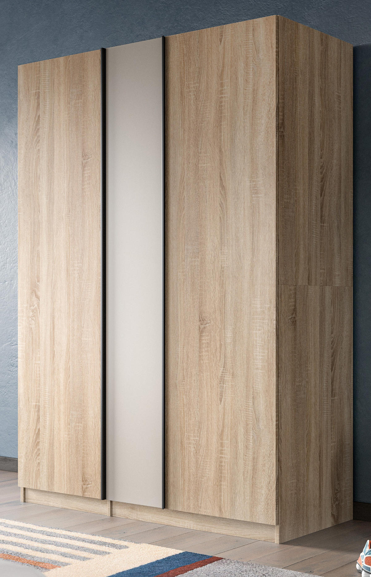 KLEIDERSCHRANK Eiche Sonoma, Kaschmir 3-türig 130 x 183 cm, Drehtürenschrank inklusive Kleiderstangen - Kaschmir/Eichefarben, Holzwerkstoff/Kunststoff (130/183/53cm) - Inn.Furn