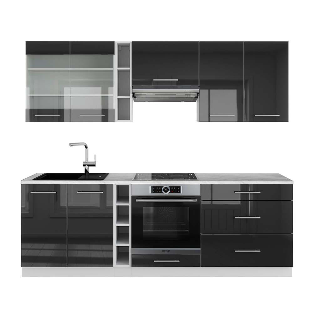 KÜCHENZEILE Fame-Line Anthrazit Hochglanz/Weiß 235 cm, AP Marmor - Anthrazit/Weiß, Holzwerkstoff (235/81.6/60cm) - Vicco