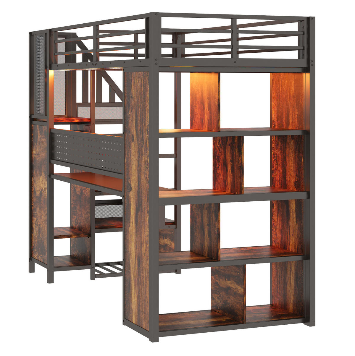 HOCHBETT 90/200 cm schwarz aus Metall und Holz mit Schreibtisch - Schwarz, Holzwerkstoff (90/200cm) - OKWISH