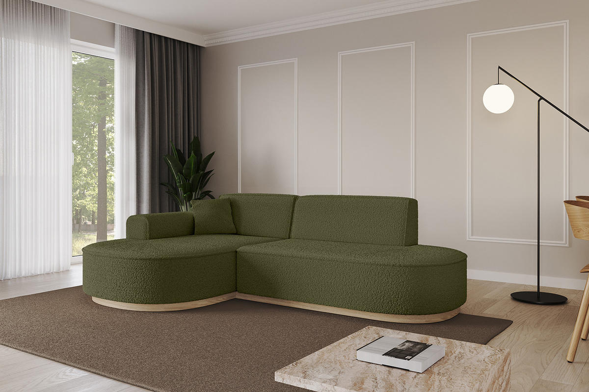 ECKSOFA Ottomane Links MARI-L1-v1 - 243x171x83 cm Grün Bouclé - Grün, Holzwerkstoff/Textil (243/171cm) - ALTDECOR