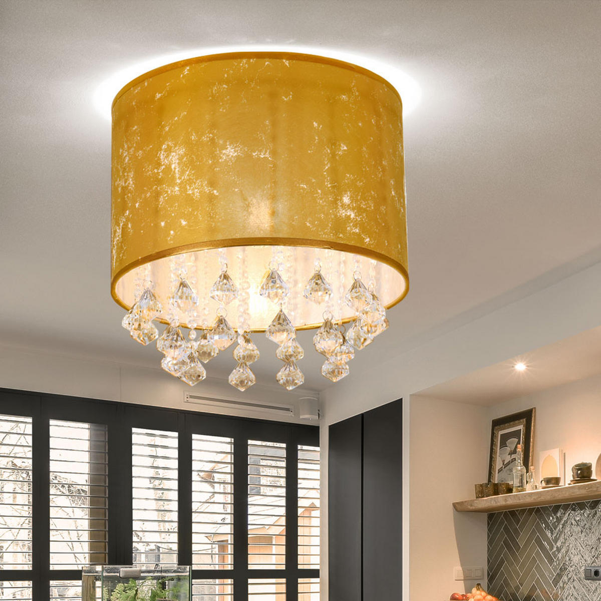 LED DECKENLEUCHTE Metall Gold Kristalloptik - Goldfarben, Metall (30/30/31cm) - Globo Lighting