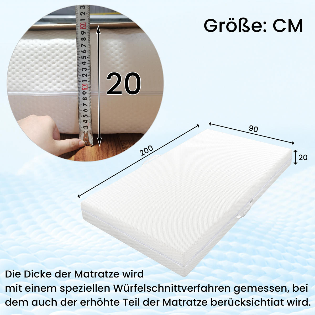 KALTSCHAUMMATRATZE 180/200/20 cm, 7-Zonen-Wendekern mit H2/H3 und waschbarem Bezug, Weiß - Weiß, Textil (180/200cm) - Redom