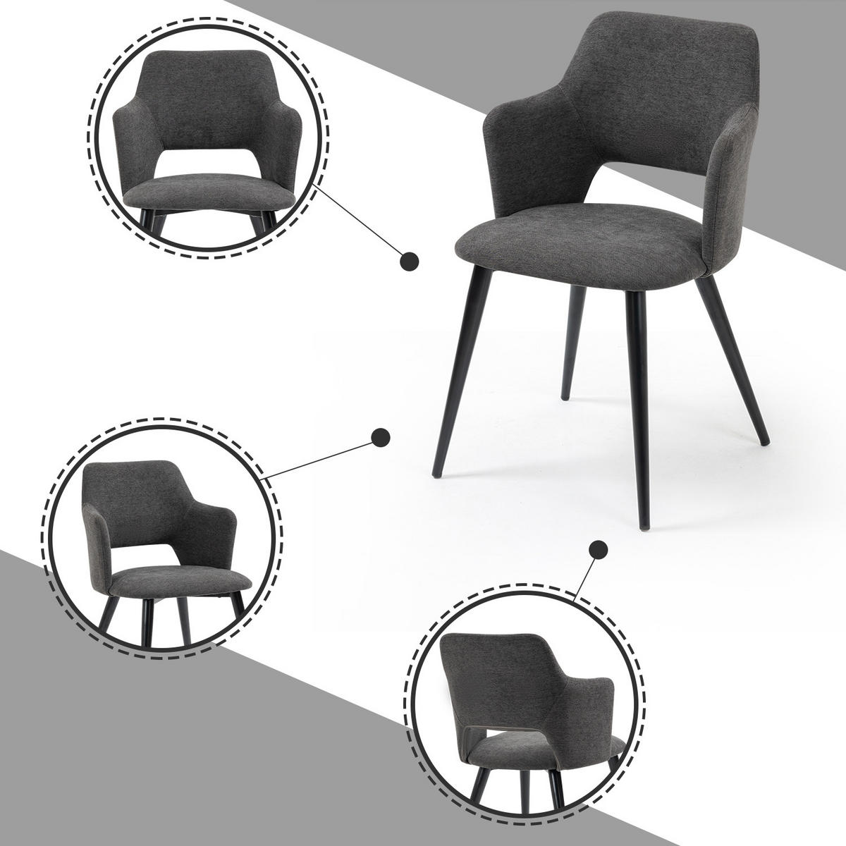 ARMLEHNSTUHL mit Stoffbezug Grey - Grau, Textil (46/81/45cm) - Meubles Cosy