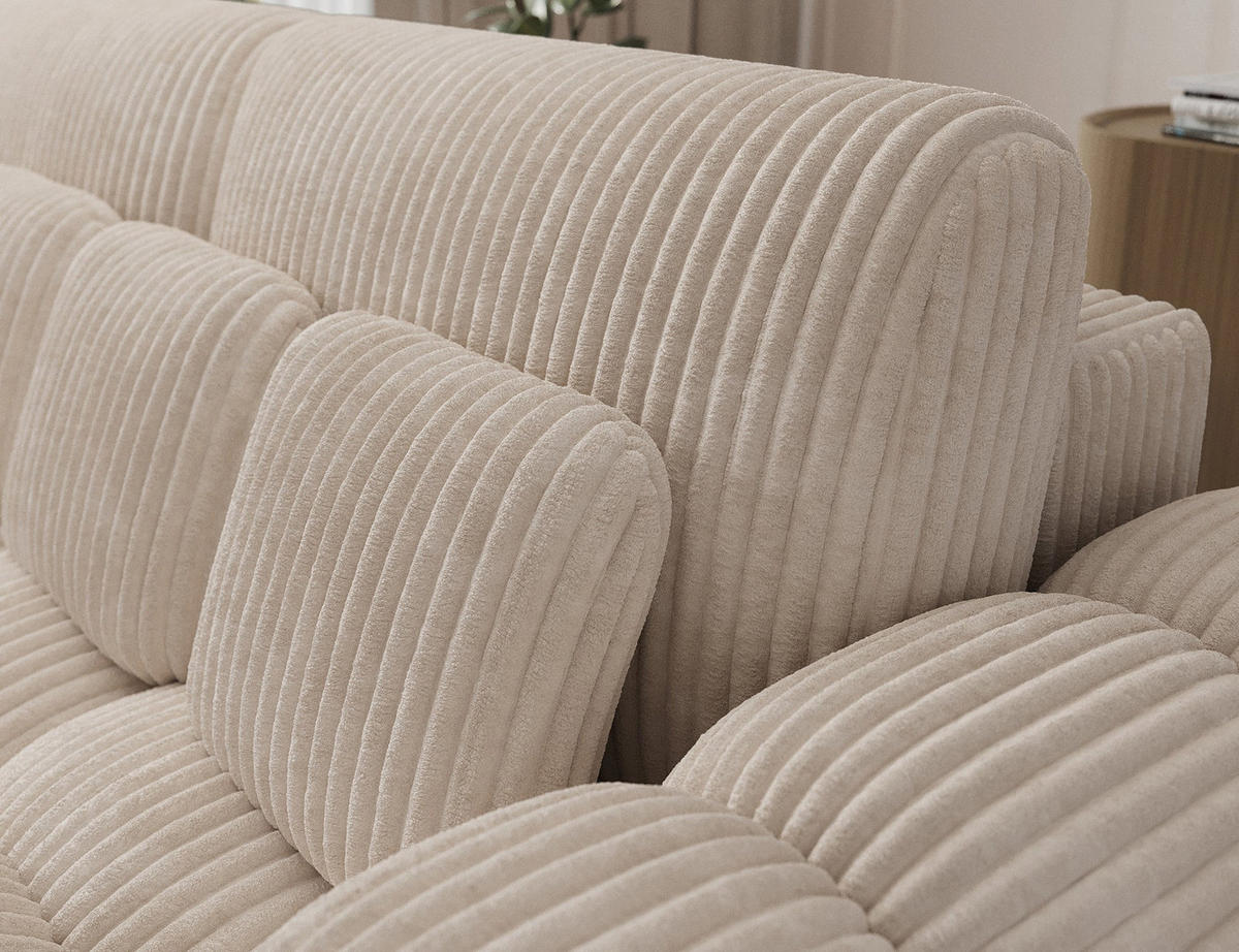 SCHLAFSOFA COTONN 256 cm – Modernes 3-Sitzer Sofa mit Schlaffunktion, Bettkasten und Dekokissen - Weiß, Kunststoff (256/119/105cm) - Wohnideebilder