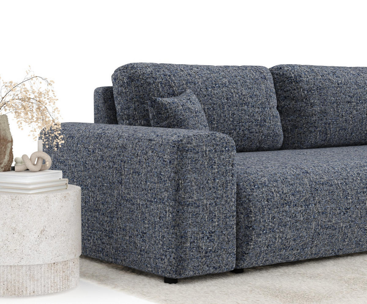 3-SITZER-SOFA Zanzibar Marineblau Webstoff - Schwarz/Dunkelblau, Holz/Holzwerkstoff (213/79/108cm) - Maison de Reve