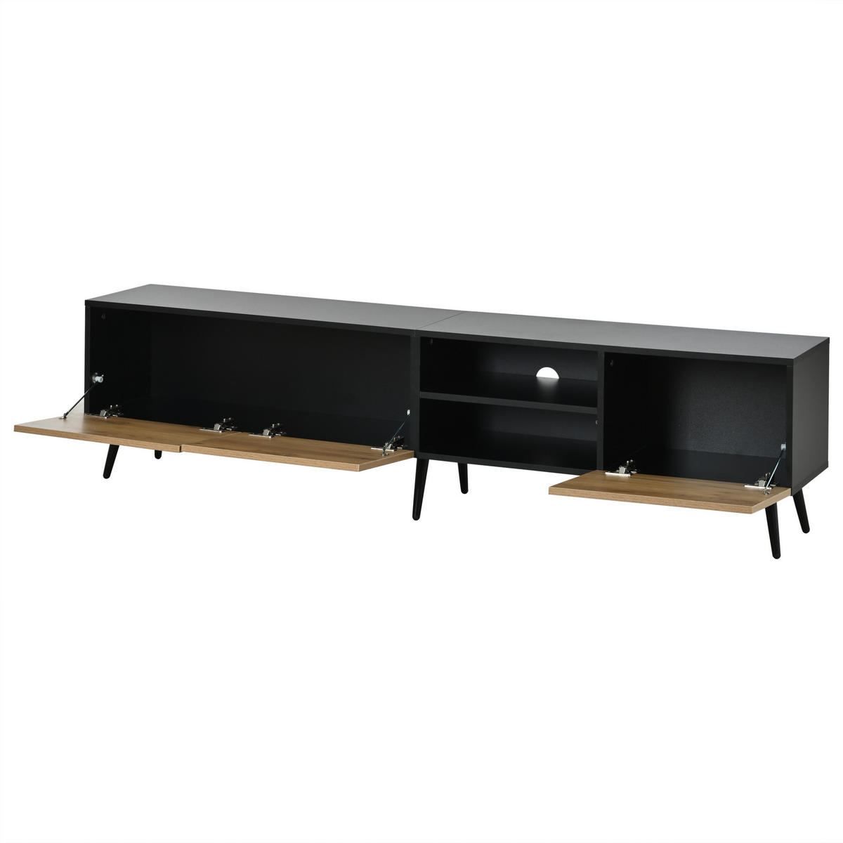 TV-RACK 180/33.5/45 cm Schwarz mit geräuschlosen Scharnieren - Schwarz, Holz (180/45/33.5cm) - Oxeza