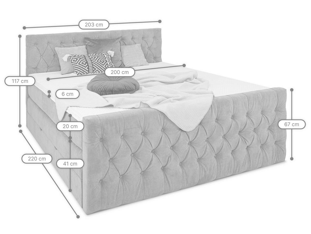 BOXSPRINGBETT London grau 200 /200 cm H3/H4 Samt - Grau, Textil (200/200cm) - wonello