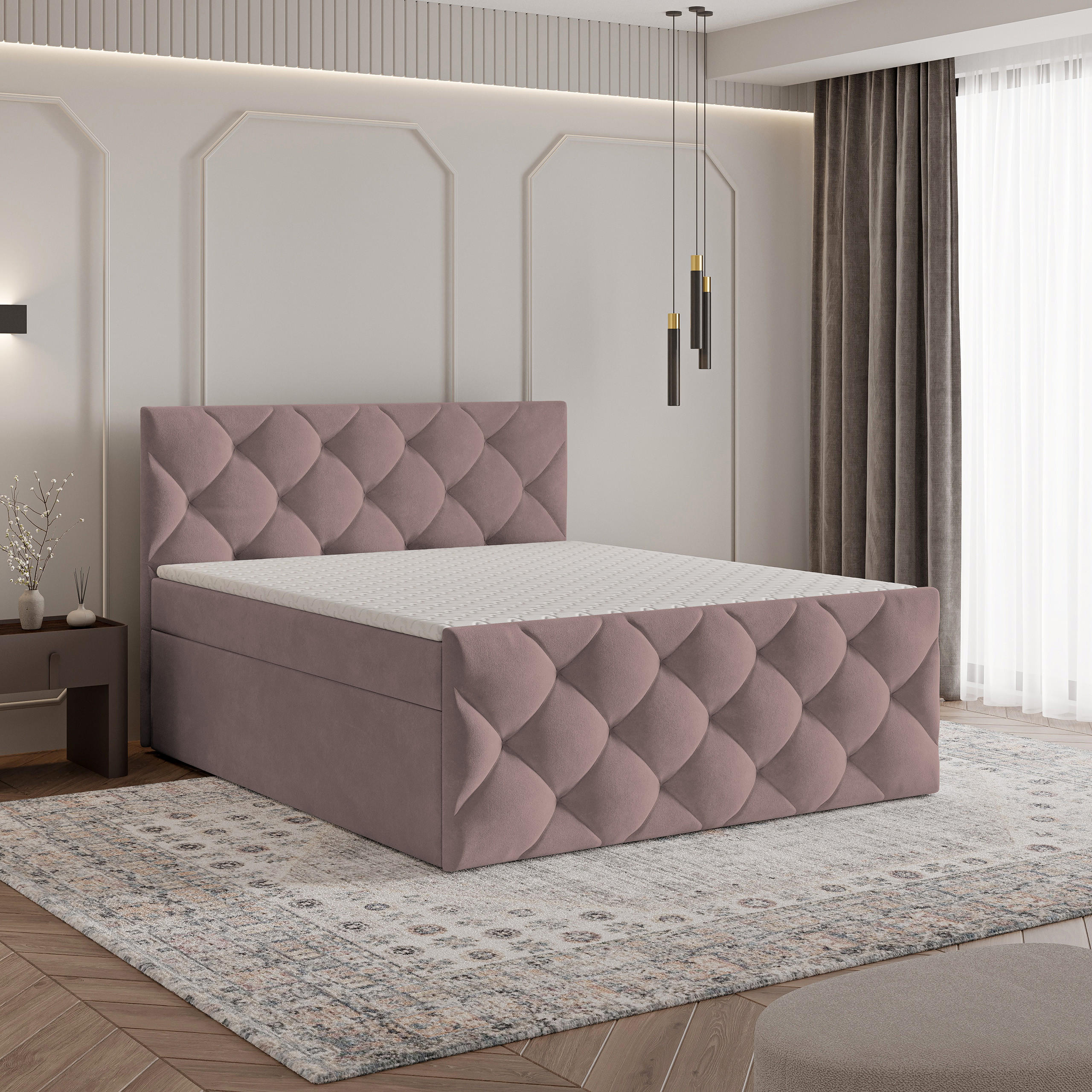BOXBETT ROVARI 140x200 cm mit Matratze und Topper - Rosa - Rosa, Holz (140/200cm) - MASSENO