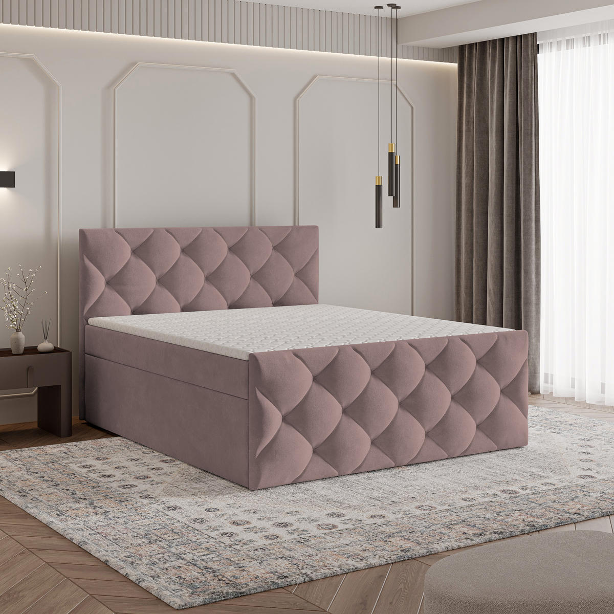 BOXBETT ROVARI 160x200 cm mit Matratze und Topper - Rosa - Rosa, Holz (160/200cm) - MASSENO