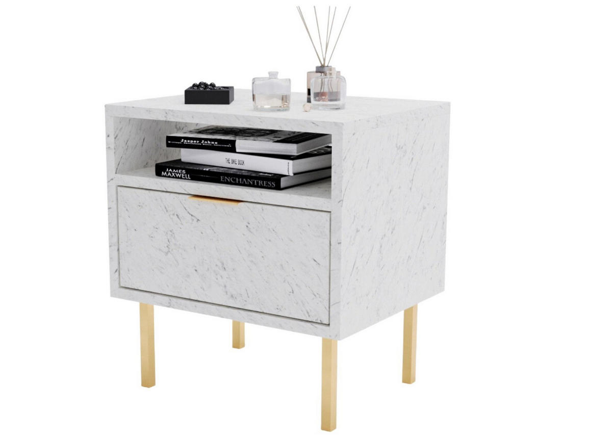 NACHTSCHRANK Weiß 50/54/39cm - Goldfarben/Schwarz, Holzwerkstoff (50/54/39cm) - CraftPAK