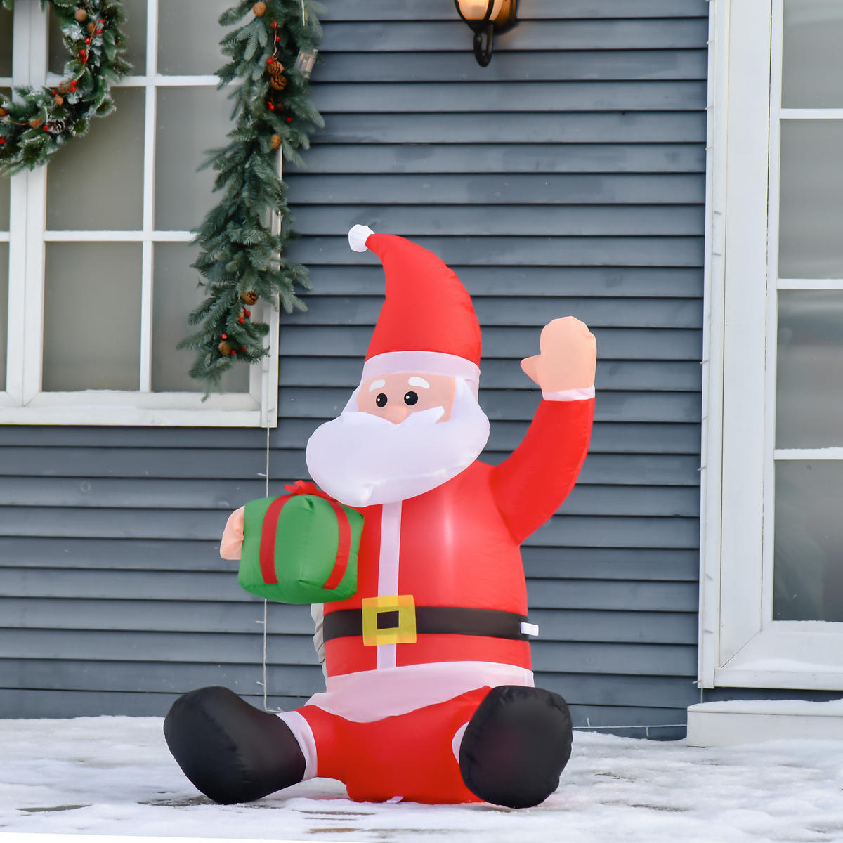 WEIHNACHTSDEKORATION Gebläse Selbstaufblasbare Weihnachtsmann Santa Claus LED - Rot, Kunststoff (50/120/70cm) - HOMCOM