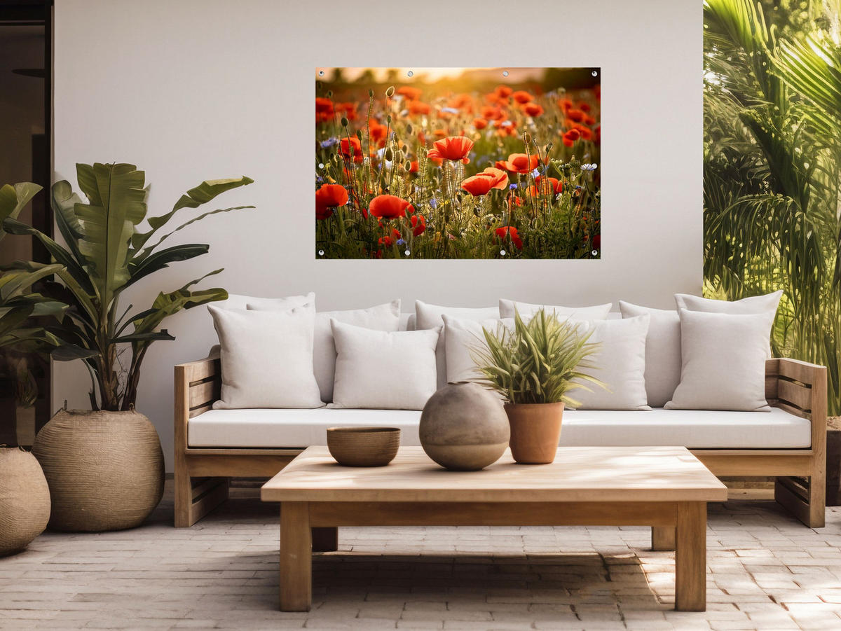 GARTEN-POSTER 120x80 cm Gartendeko: Blumenwiese - Rot, Kunststoff (120/80/2cm) - artissimo
