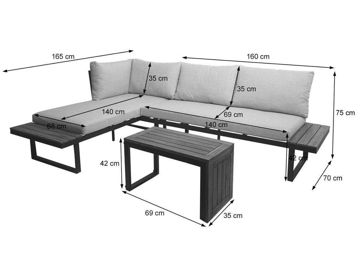 GARTEN GARNITUR 3ER-SET Braun, Hellgrau - Hellgrau/Braun, Holz - MCW