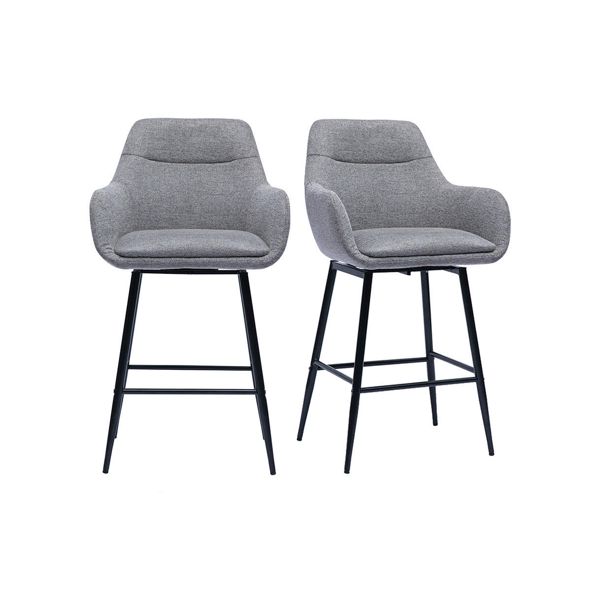 BARHOCKER 360° in hellgrauem Samt-Effekt Stoff und Metall H65.5 cm (2er-Set) ALESS - Grau, Textil (53.7/95.5/52.5cm) - Miliboo