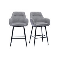 BARHOCKER 360° in hellgrauem Samt-Effekt Stoff und Metall H65.5 cm (2er-Set) ALESS - Grau, Textil (53.7/95.5/52.5cm) - Miliboo