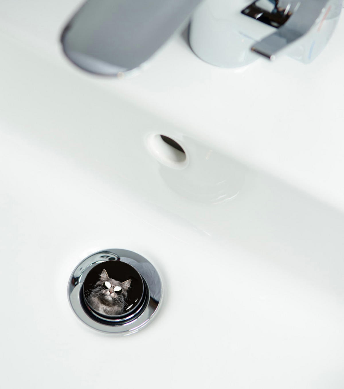 WASCHBECKENSTÖPSEL Cool Cat - Schwarz, Kunststoff/Metall (4/7/7cm) - Sanilo